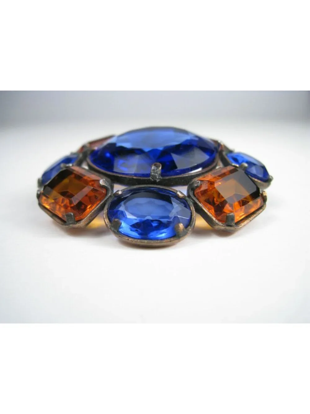 Yves Saint Laurent Vintage Statement Brooch Blue Glass Faceted Copper Tone READ